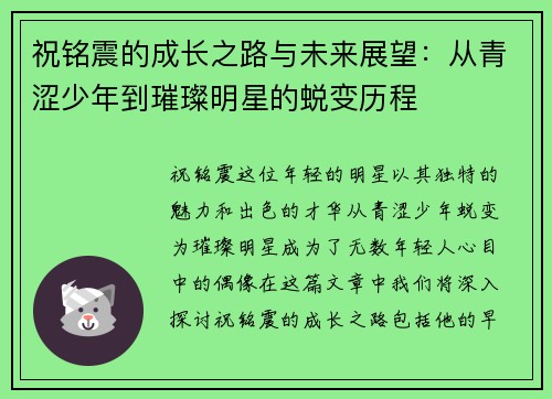 祝铭震的成长之路与未来展望：从青涩少年到璀璨明星的蜕变历程